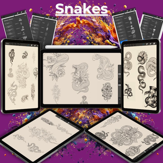 🐍 100 Snake Tattoo Stencils & Stamp Pack – For Procreate & More
