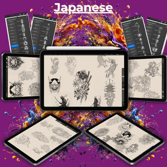 🉐150 Japanese Tattoo Stencils & Stamp Pack – For Procreate & More