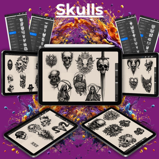 💀 170 Skulls Stencils & Stamp Pack – For Procreate & More