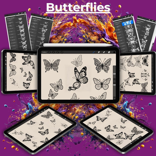 🦋 125 Butterfly Tattoo Stencils & Stamp Pack – For Procreate & More
