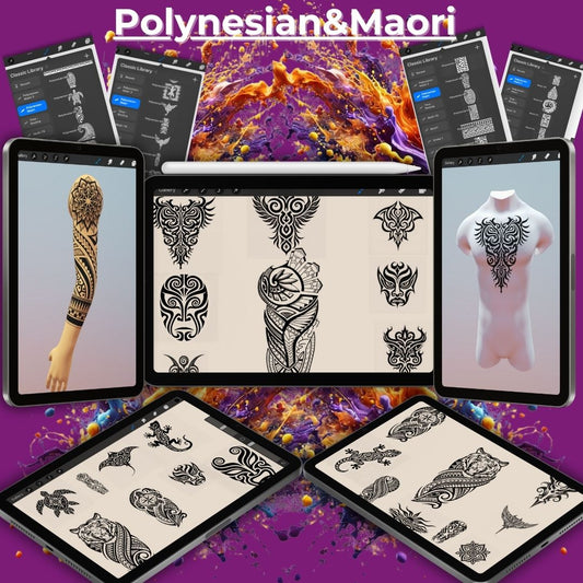 🗿 200 Polynesian & Maori Stencils, Stamps & Pattern Pack – For Procreate & More
